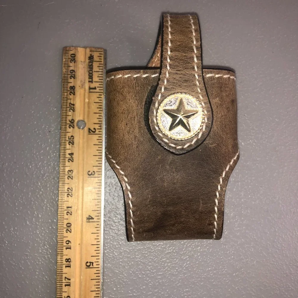 Vintage Leather Holster w/Gold Silver Star Embellishment Phone Multi-use Carrier